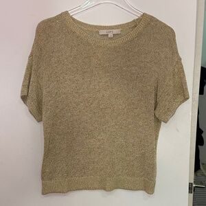 Loft Short Sleeved Metallic Gold Sweater Shirt
